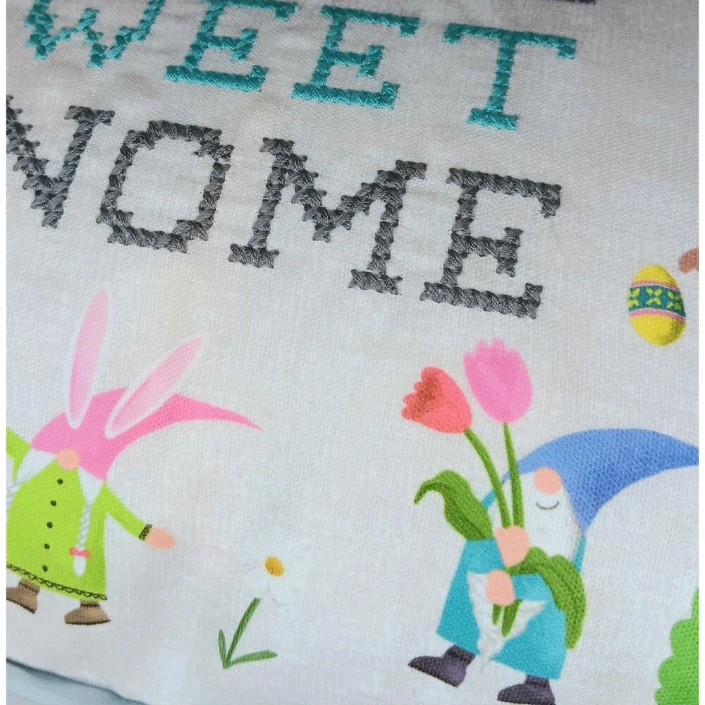 Isaac Mizrahi Gnome Sweet Gnome Feather Pillow Spring Easter Flowers Mushrooms